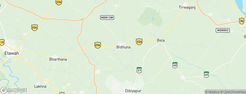 Bidhūna, India Map
