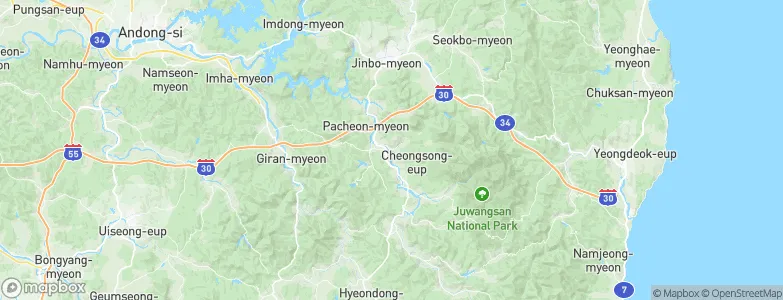 Cheongsong gun, South Korea Map
