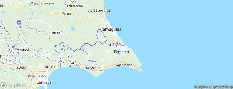 Derýneia, Cyprus Map
