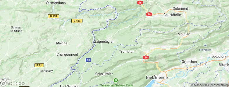 Franches-Montagnes District, Switzerland Map