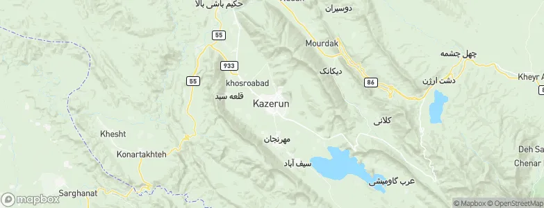 Kāzerūn, Iran Map