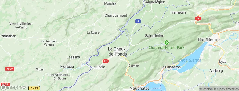 La Chaux-de-Fonds District, Switzerland Map