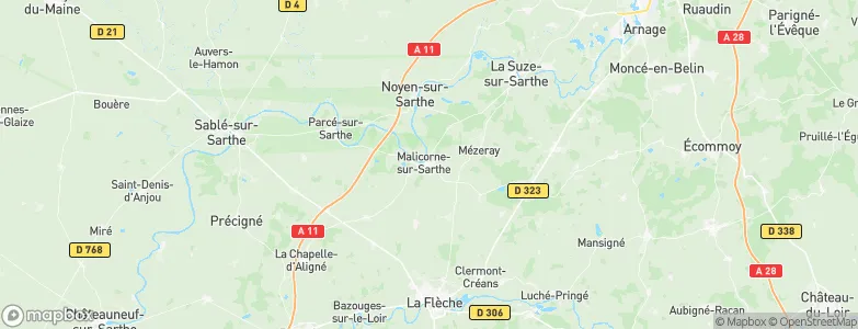 Malicorne-sur-Sarthe, France Map