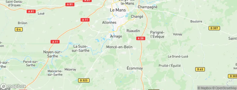 Moncé-en-Belin, France Map