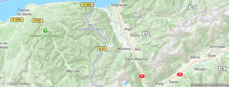 Monthey District, Switzerland Map