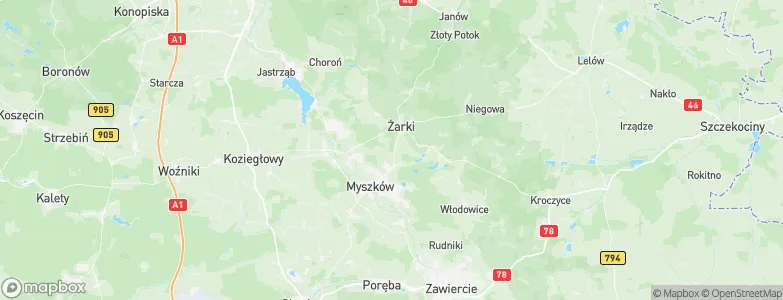 Powiat myszkowski, Poland Map