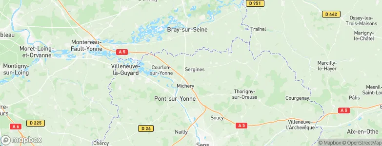 Sergines, France Map
