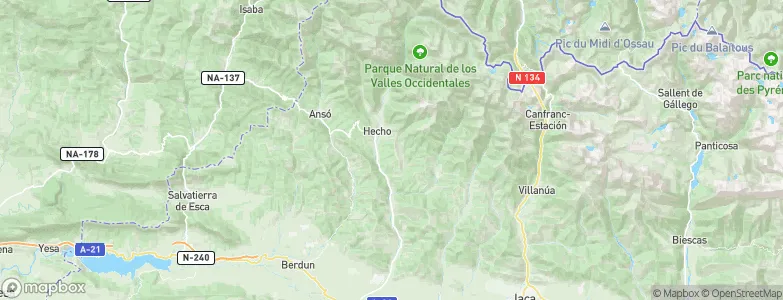 Valle de Echo, Spain Map